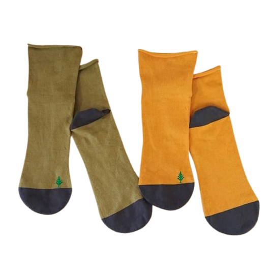 オーガニックコットンのバイカラーソックス~足首に優しいゴムフリー