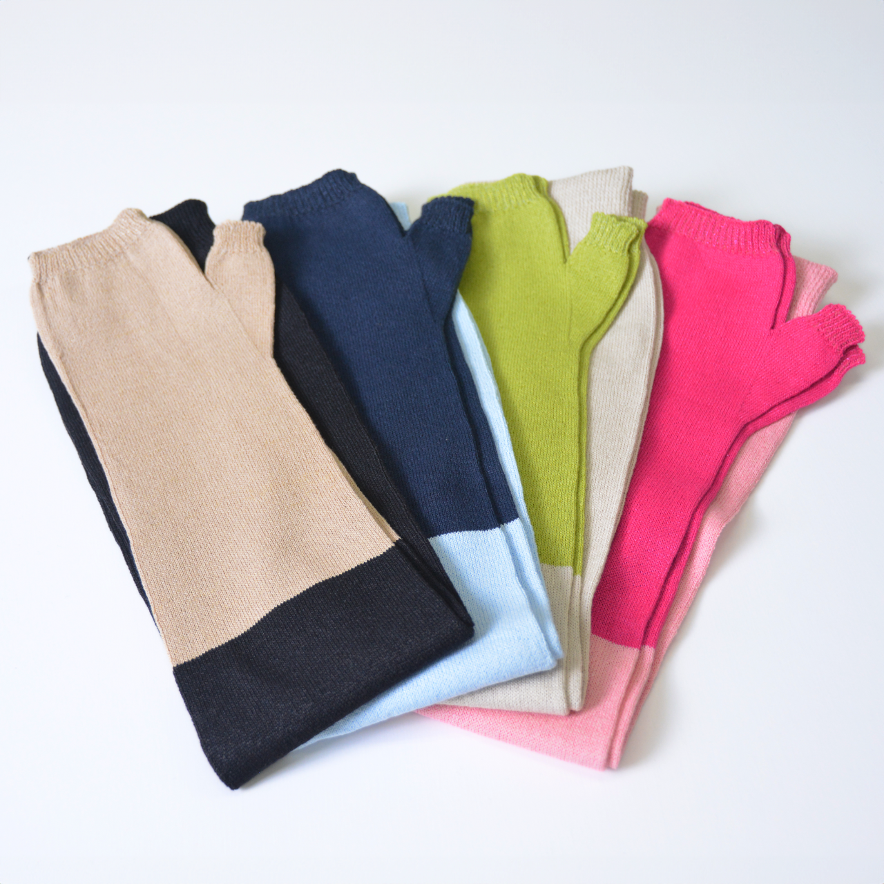 夏用UVカット美濃和紙糸おしゃれバイカラーアームカバーロング