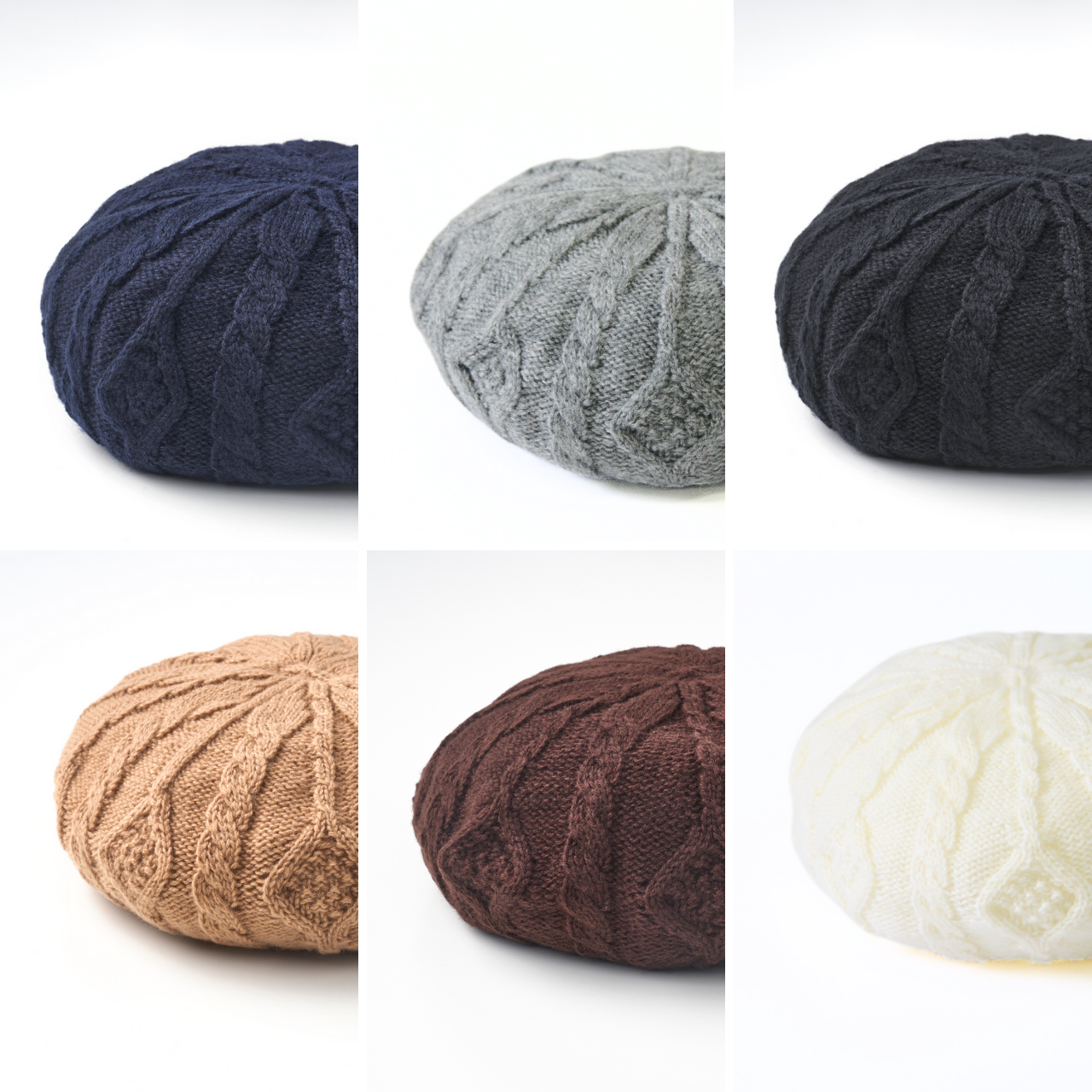 ベレー帽［まるで空気のように、軽くて温かいウール100％］ケーブル編み 縄編み