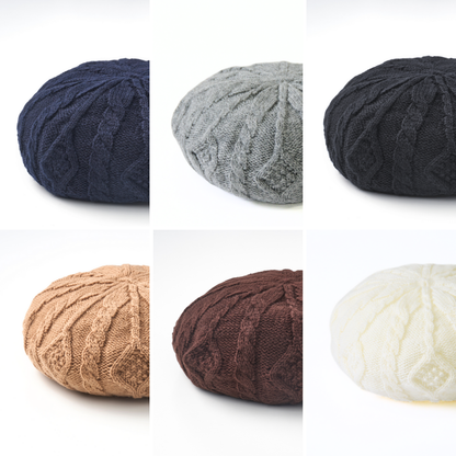 ベレー帽［まるで空気のように、軽くて温かいウール100％］ケーブル編み 縄編み